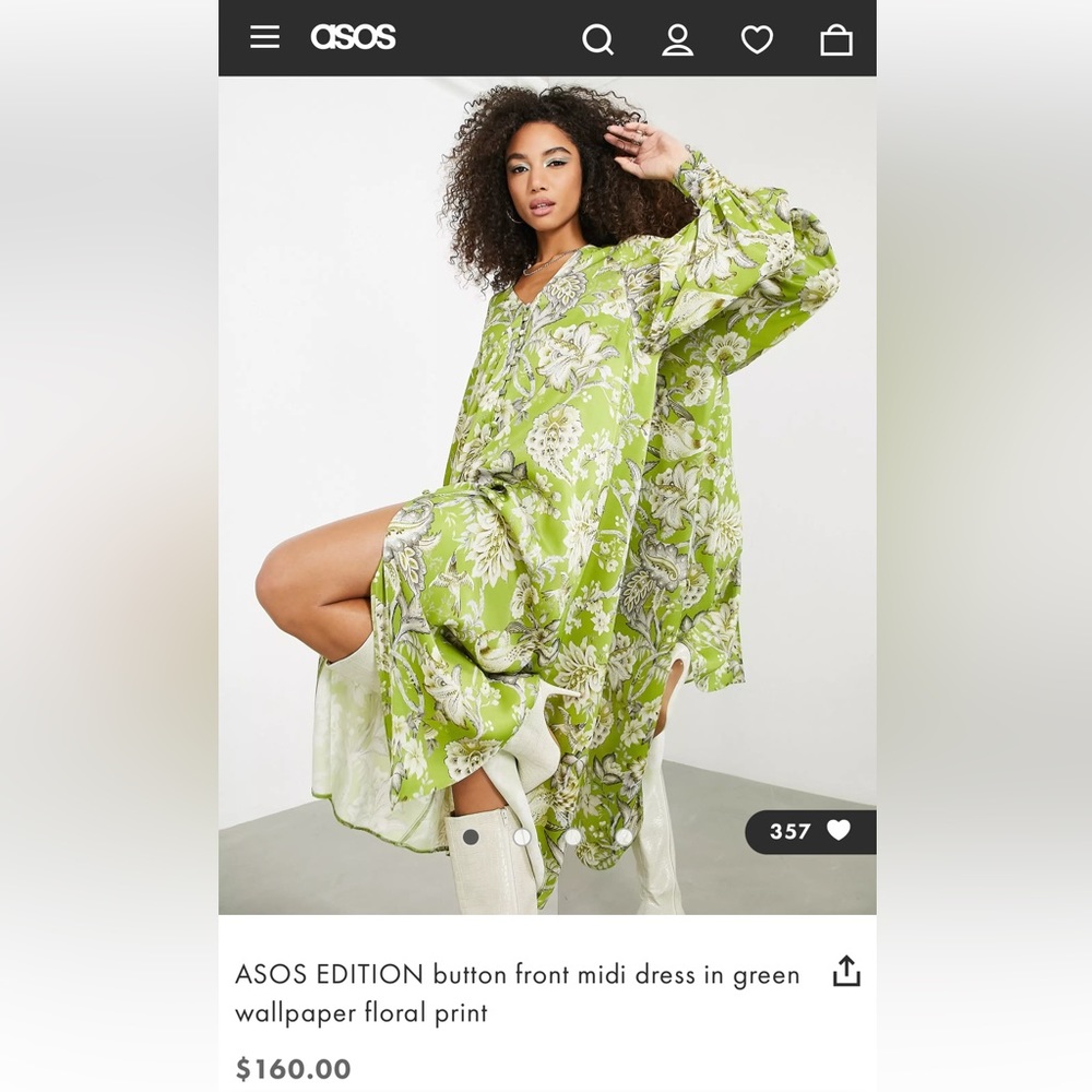 ASOS EDITION button front midi dress in green wallpaper floral print